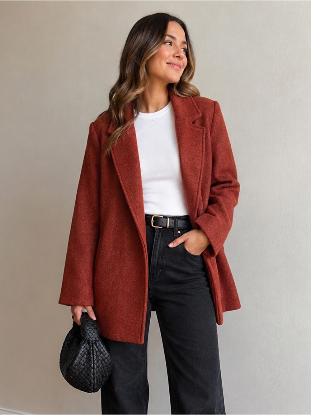 Rachel Zoe Wool Blend Long Pea Coat Jacket in Burgundy